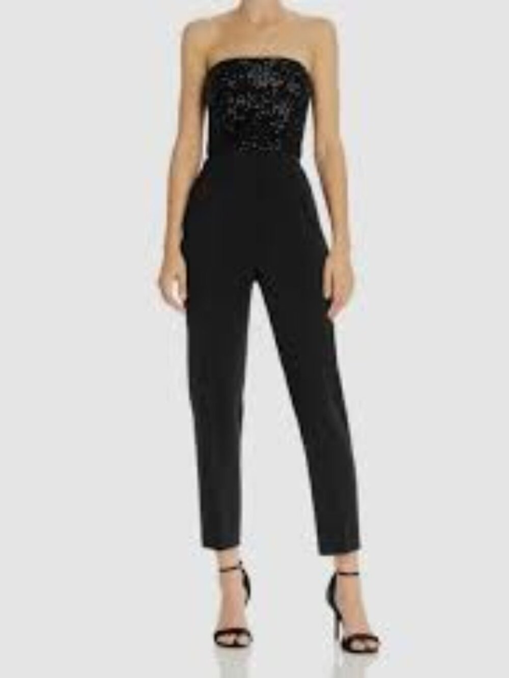 JAY GODFREY Sequin Strapless Cropped Skinng Jumpsuit Black 6 small